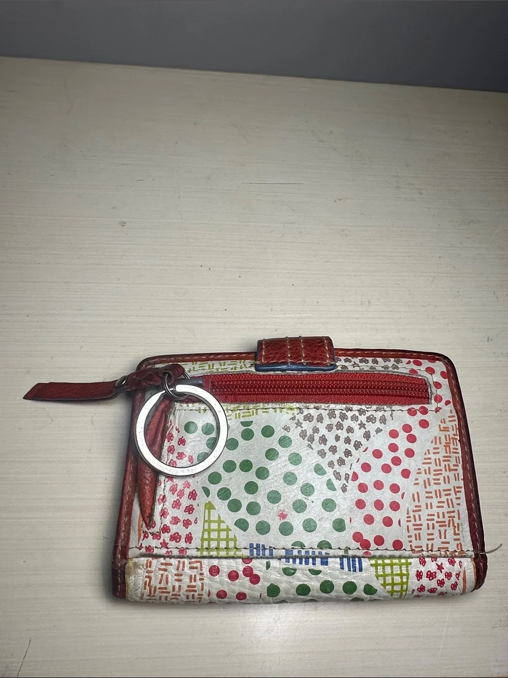 Fossil y2k leather Compact Multicolor Patterned Women’s Wallet with Red Trim
